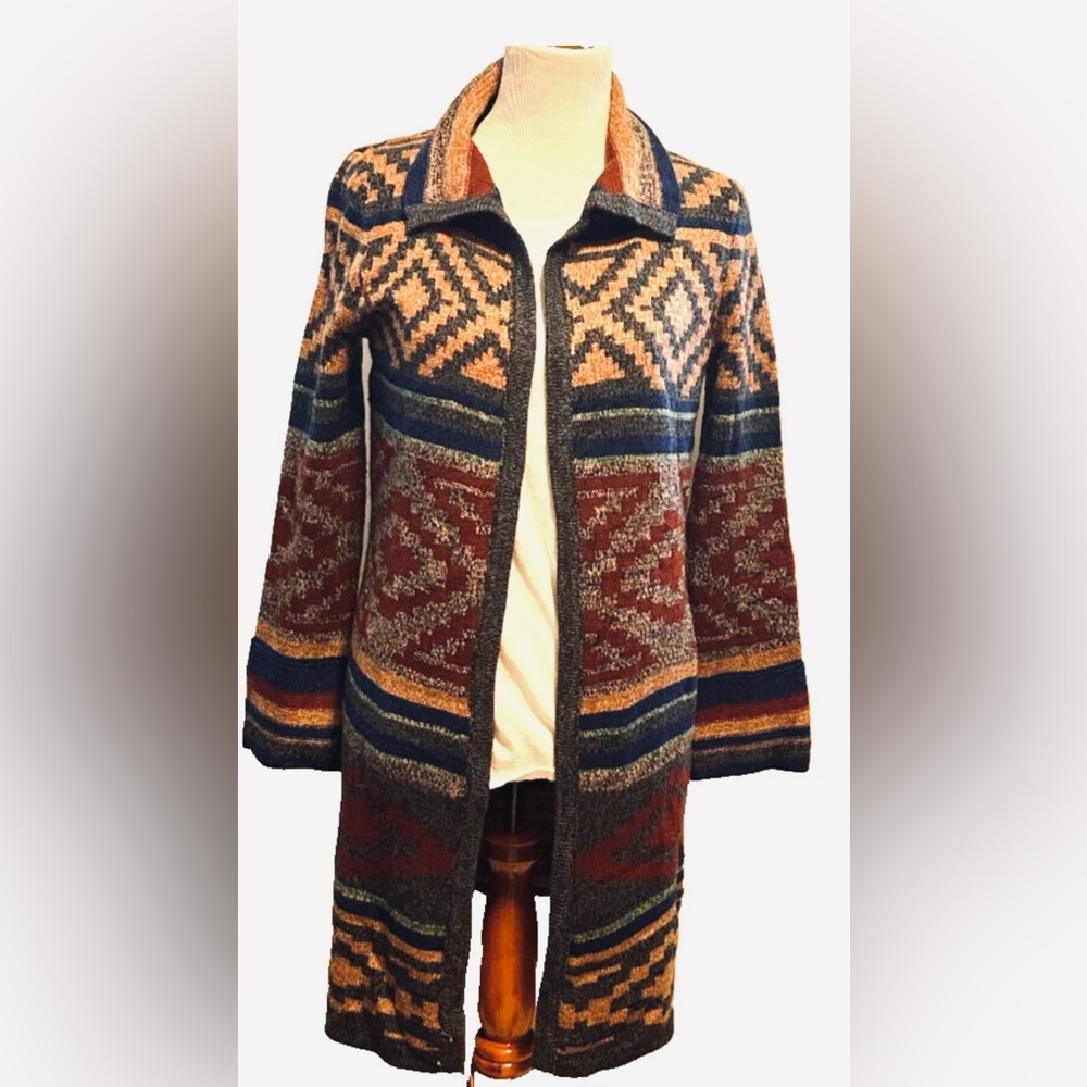 Spense Southwestern Aztec Open Front Duster Cardigan Sweater Medium